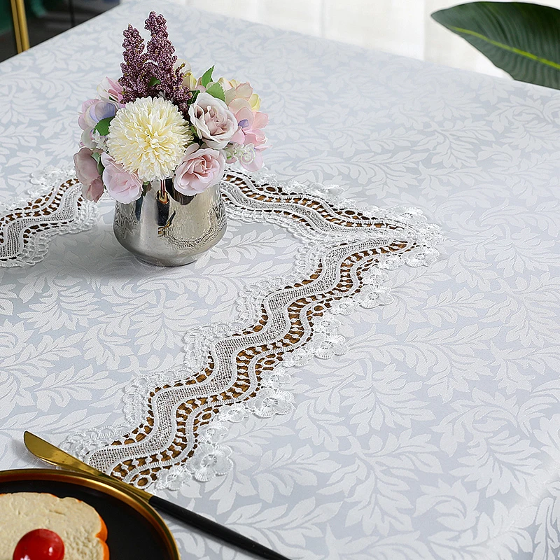 Battilo Rectangular Table Cloth For Elegant Dining Tables Luxury Embroidered Tablecloth White Table Cover Wedding Decoration