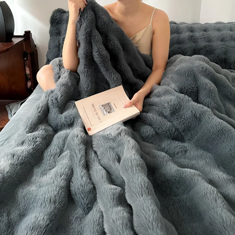 WASART Faux fur plush throw blanket warm winter soft fluffy blankets for bed luxury plaid couch cover for sofa pillow case gift