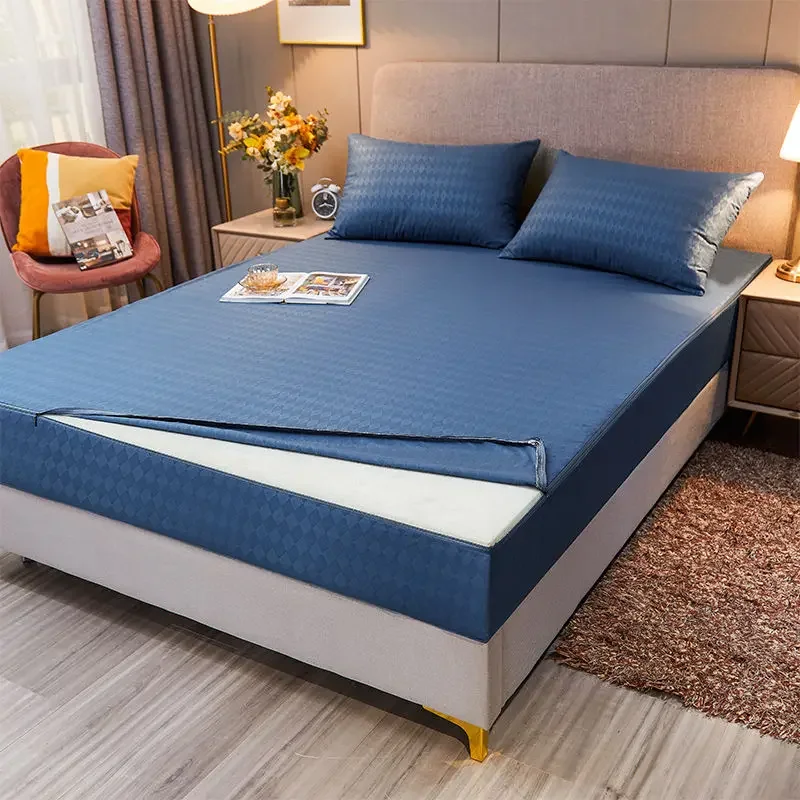 WASAR 6-Side fully enclosed mattress protector cover with zipper luxury bedding single double bed sheet protection pad king size