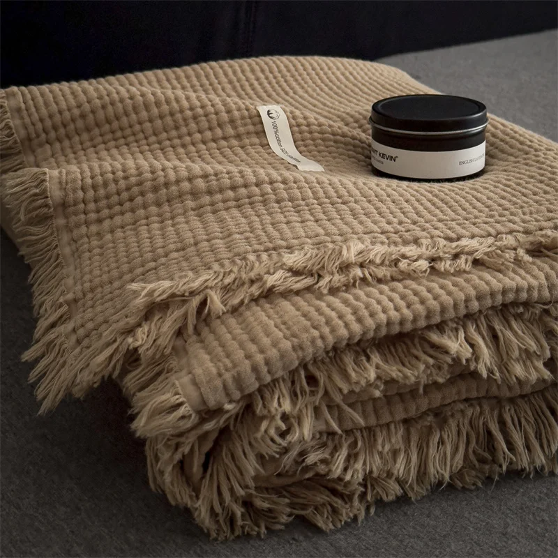 WASART With tassels pure cotton twel muslin quilt thin throw blanket bed sofa  couple luxury double bed summer bedspread 150x200