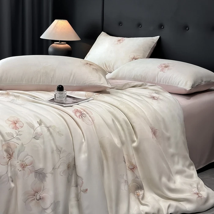 Luxury Organic Bamboo Silky Bed linens Bedding Set Vintage Flat Bed Sheet Double Queen King Duvet Cover Pillowcases Rural Style