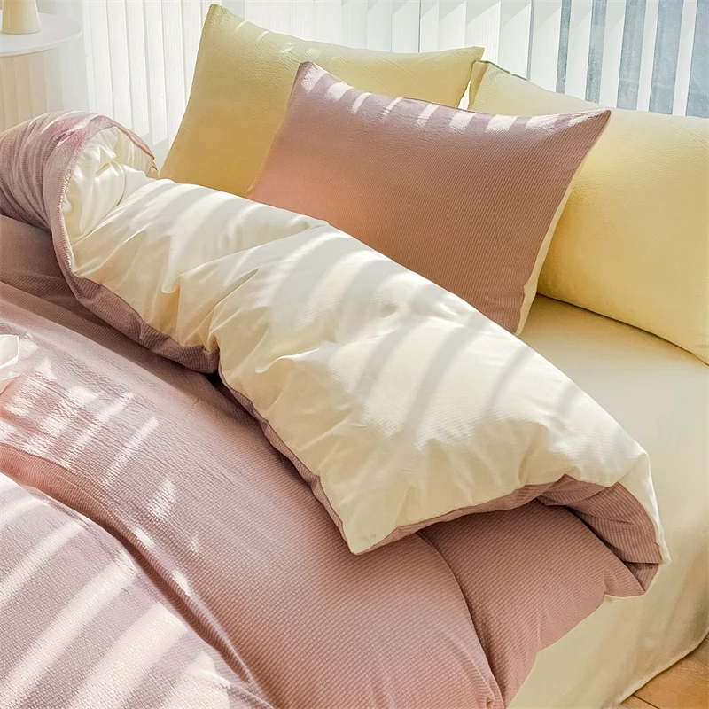 2025 Seersucker Bedding Set Duvet Cover Flat Sheet Pillowcase Bed Sheet Set Soft Comforter Cover Bed Linens Set Nordic Ins Style