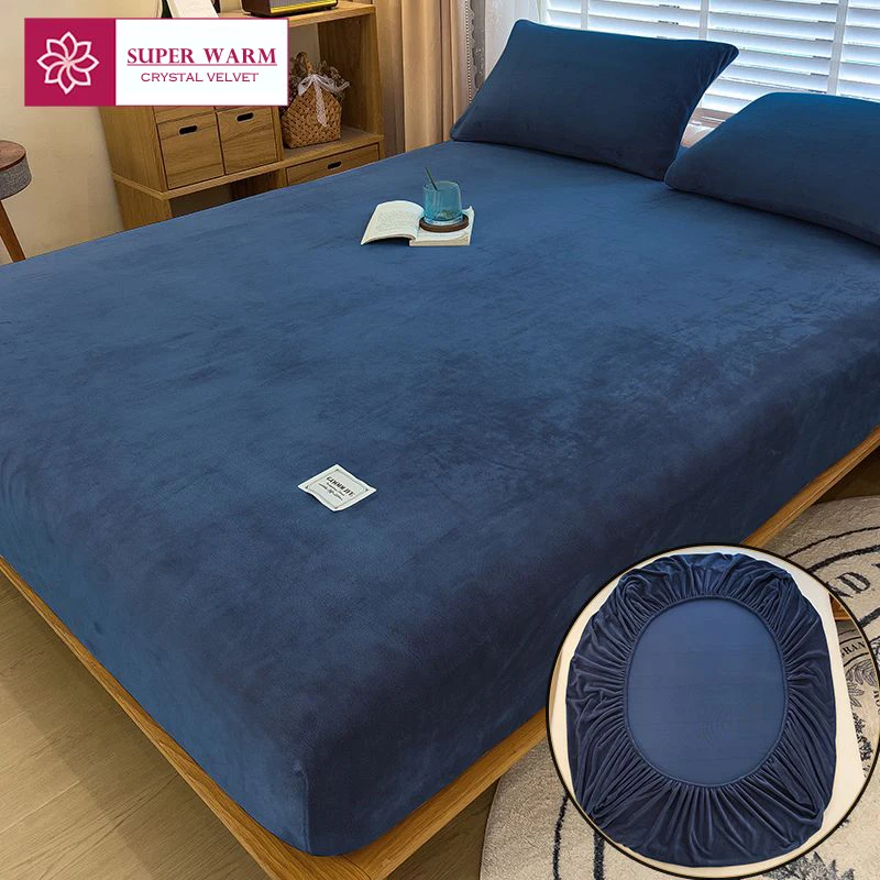 WASART Warm winter velvet fleece fitted sheet elastic mattress cover couple 2 seater bed linens luxury double bed sheet 150x190