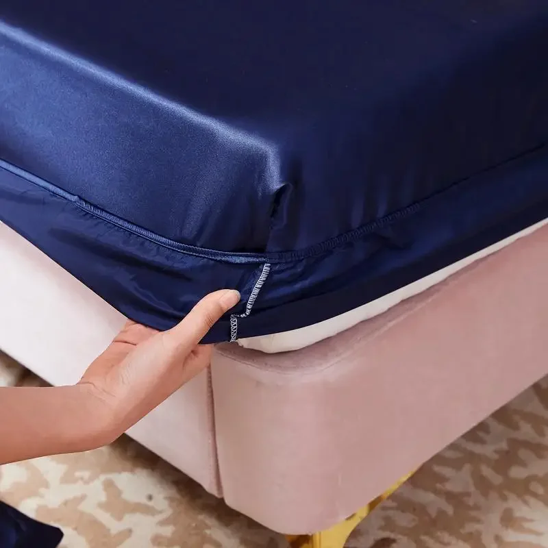 WASART Washable satin rayon fitted sheet elastic mattress cover summer bedspread single double bed linens 2 people bedsheet 150