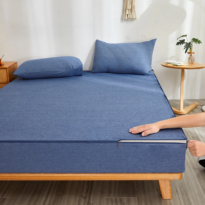 Six Sides Fully Enclosed 100% Cotton Mattress Cover with Zipper Skin-friendly Anti-allergy Cotton Fitted Sheet Customized Size