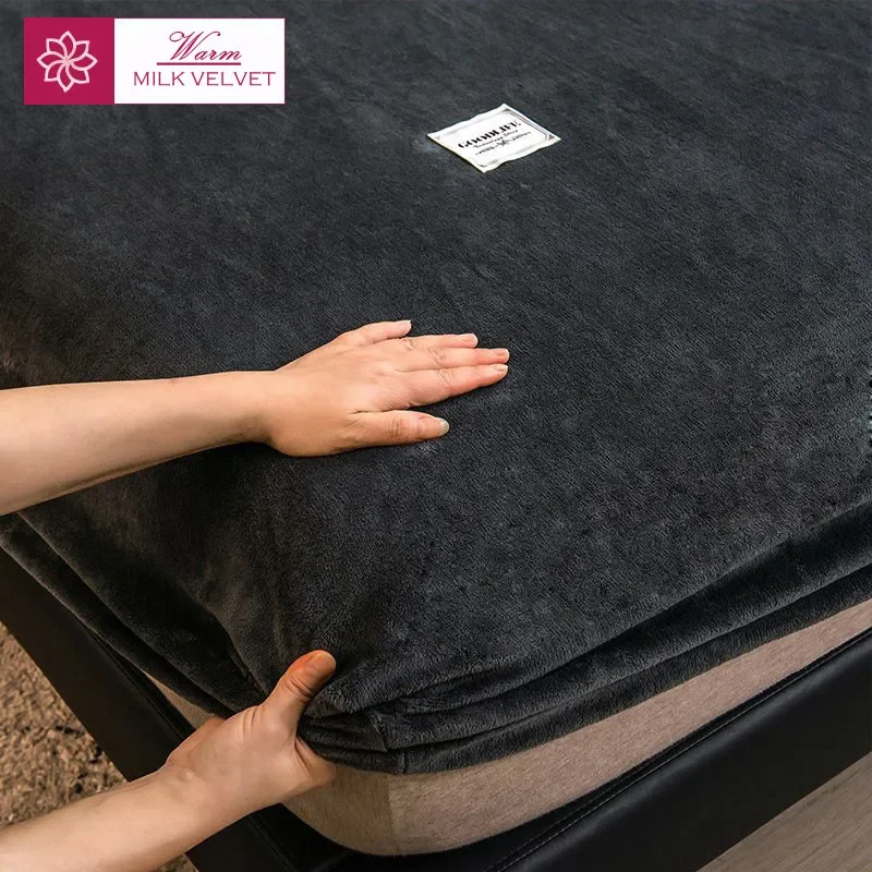 WASART Winter warm plush fitted sheet elastic mattress cover fluffy velvet fleece bed linen couple thermal double bed king size