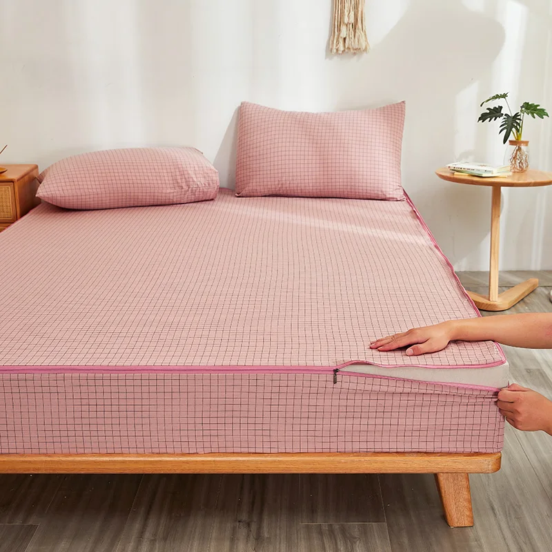 Six Sides Fully Enclosed 100% Cotton Mattress Cover with Zipper Skin-friendly Anti-allergy Cotton Fitted Sheet Customized Size