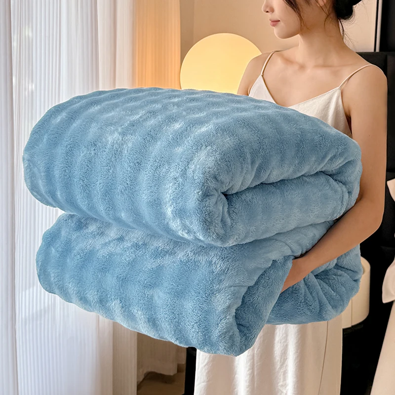 WASART Artificial Rabbit Plush Blanket Fluffy Coral Fleece Sofa Throw Thermal Thick Bed Sheet Warm Autumn Winter Cozy Bed Cover