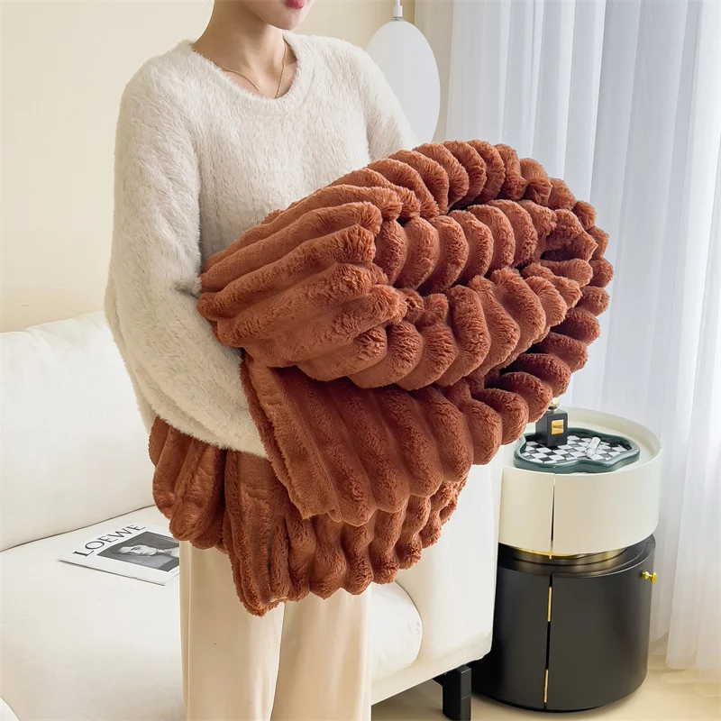 WASART Soft warm Imitation fur blanket winter fluffy rabbit plush large bedspread sofa throw coral fleece bed blanket home decor