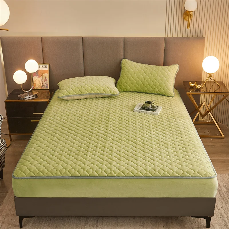 WASART Winter warm coral fleece mattress protector cover king size 2 people double bed elastic fitted sheet style protection pad