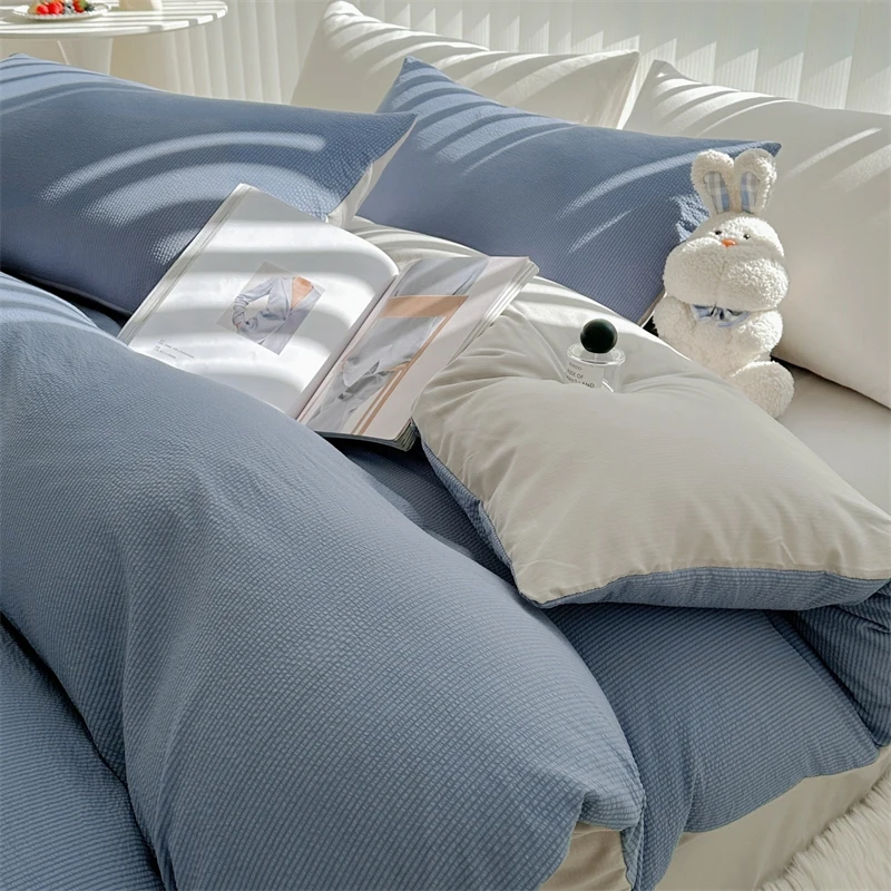 2025 Seersucker Bedding Set Duvet Cover Flat Sheet Pillowcase Bed Sheet Set Soft Comforter Cover Bed Linens Set Nordic Ins Style