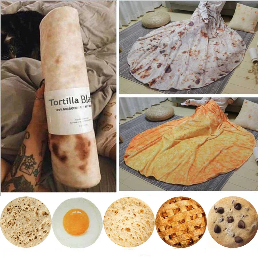 WASART Soft warm flannel tortilla pizza blanket mexican pita lavash fleece sofa plaid winter fluffy plush thick throw blankets