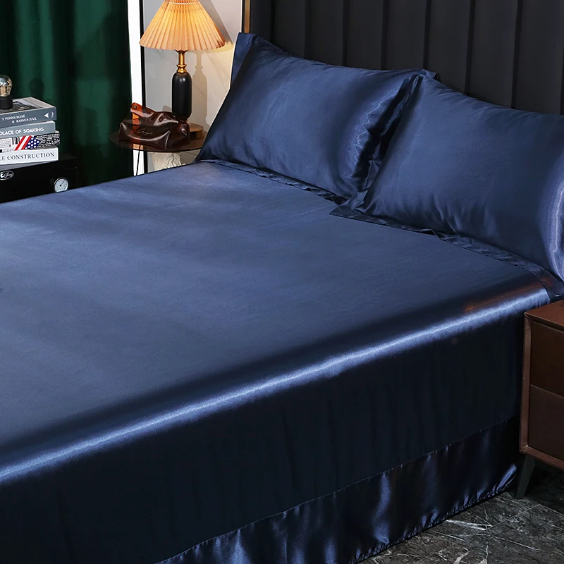 Luxury Bedding with Fitted Sheet Flat Sheet Pillowcase Mulberry Silk Bed Sheets Set Queen King Size Deep Pocket Flat Bedsheets