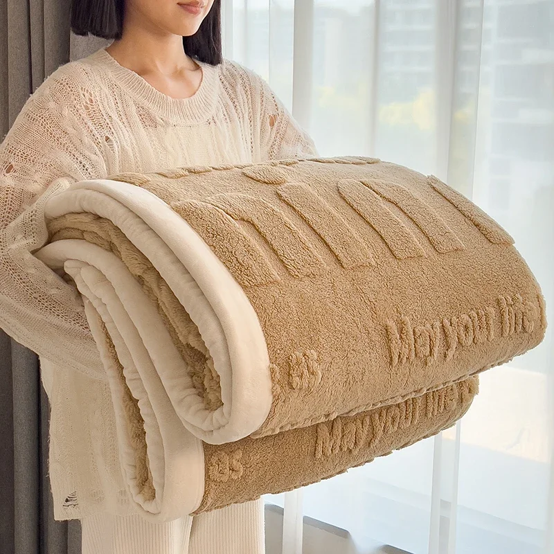 WASART Soft fluffy coral fleece blanket for bed min jacquard autumn winter warm sofa throw blanket thermal bed sheet extra large