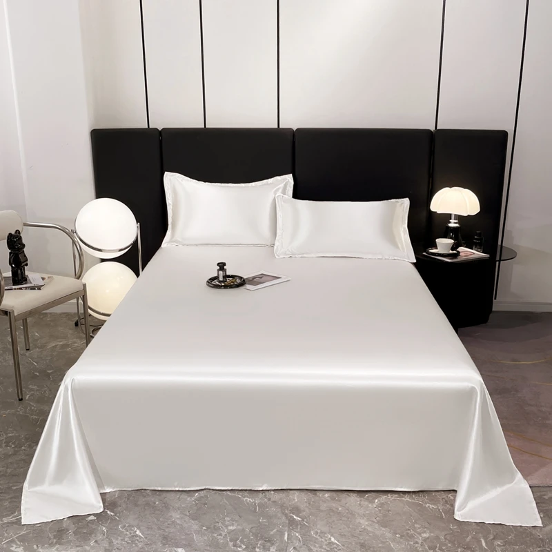 WASART Silky Smooth Satin Rayon Flat Bed Sheet Set Hypoallergenic Bedding Summer Luxury Cozy Double Bed Bedsheet Queen King Size