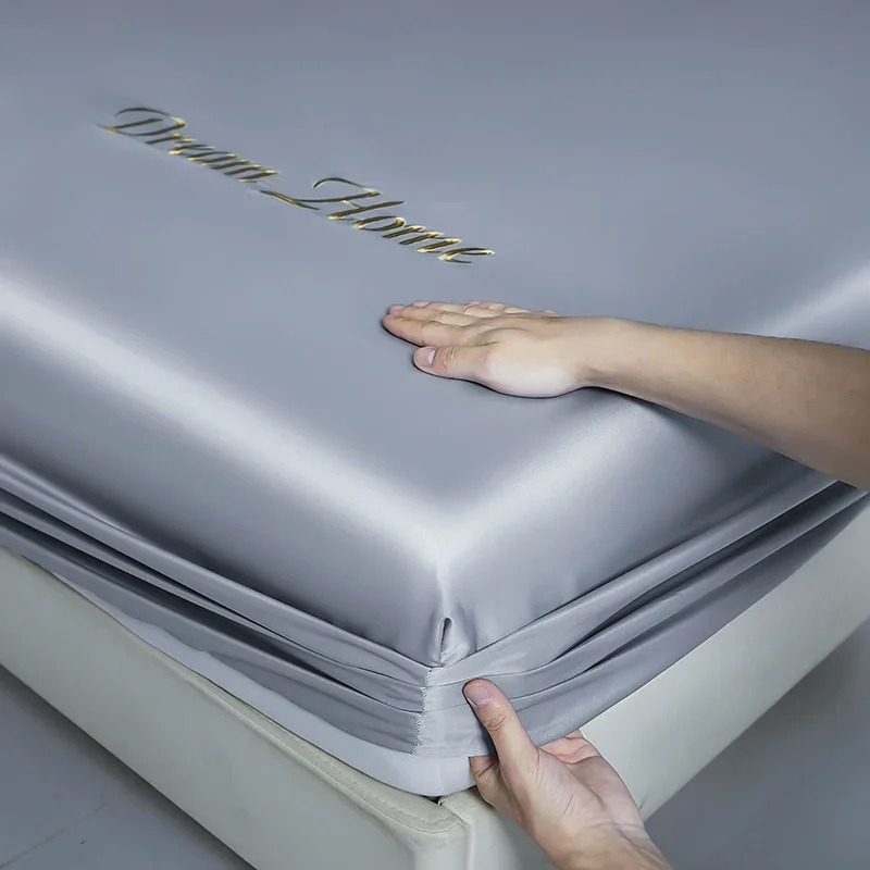 WASART Smooth satin rayon fitted sheet mattress cover summer bedspreads solid silky embroidery couple luxury double bed bedsheet