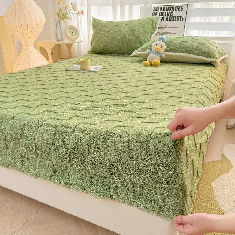 Winter Warm Fitted Bed Sheet Taff Velvet Fleece Bed Linen Single/Double/King/Queen Size Plush Mattress Cover Thick Bed Cover