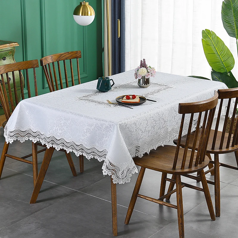 Battilo Rectangular Table Cloth For Elegant Dining Tables Luxury Embroidered Tablecloth White Table Cover Wedding Decoration