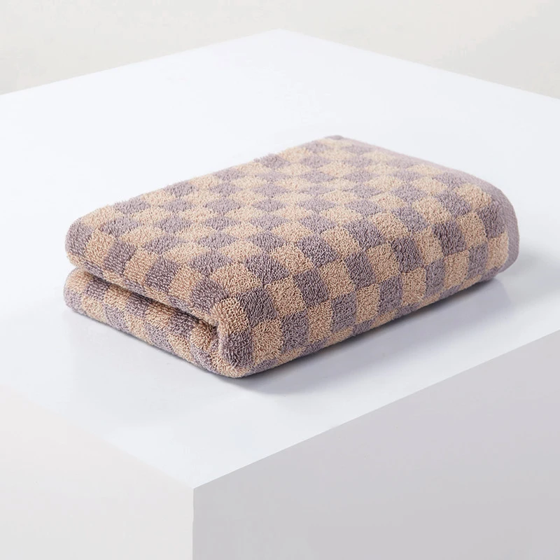 Battilo Plaid Cotton Bath Towels Set Soft Absorbent Daily Cleansing Face Hand Towel Set Patterned Lightweight Towel for Bathroom