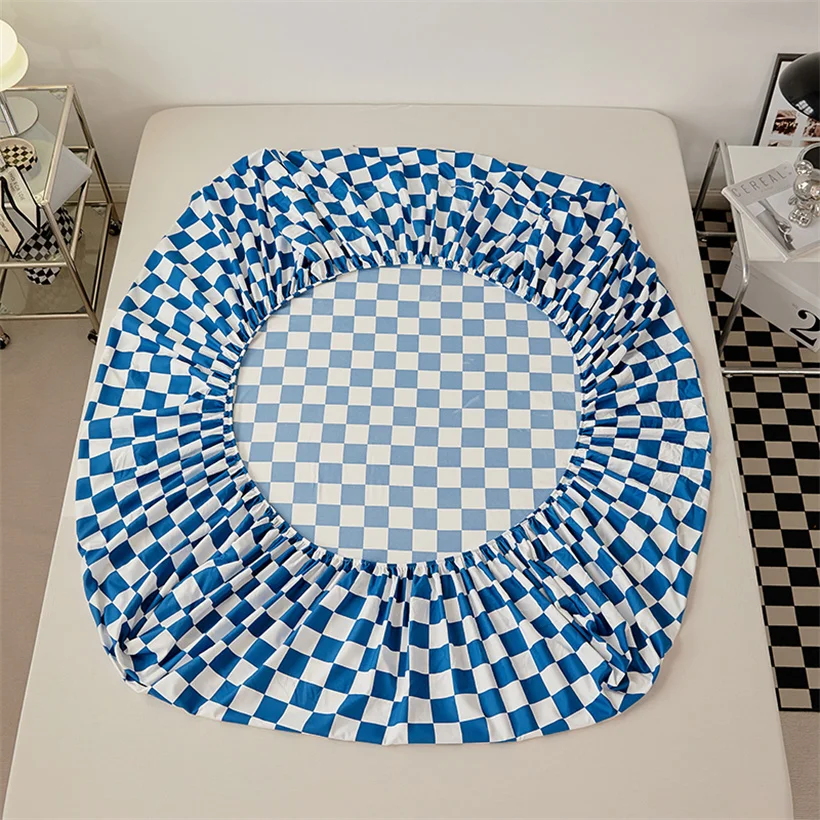 100% Cotton Fitted Bed Sheet with Elastic Band Solid Color Anti-slip Adjustable Mattress Cover for Single Double King Queen Bed