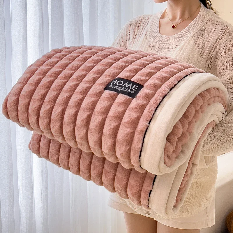 WASART Autumn winter warm coral fleece blankets for bed thicken plaid flannel blanket fluffy quilt warmth bed sheet extra large