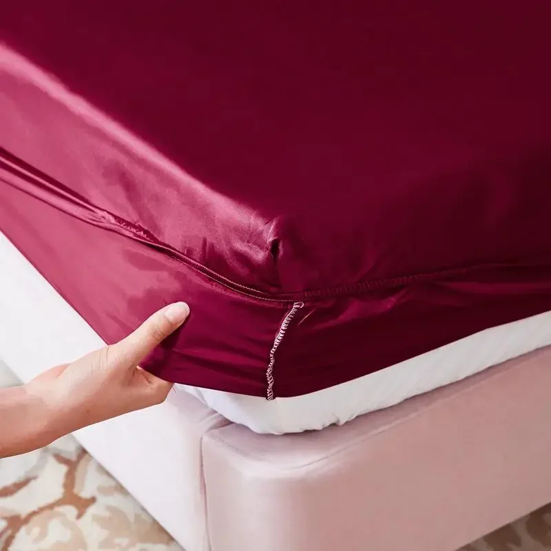 WASART Washable satin rayon fitted sheet elastic mattress cover summer bedspread single double bed linens 2 people bedsheet 150