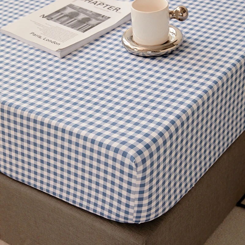 Cotton Fitted Sheet with Elastic Bands Non Slip Adjustable Mattress Cover for Double King Bed Non-Slip 140x200 160x200 200x200cm