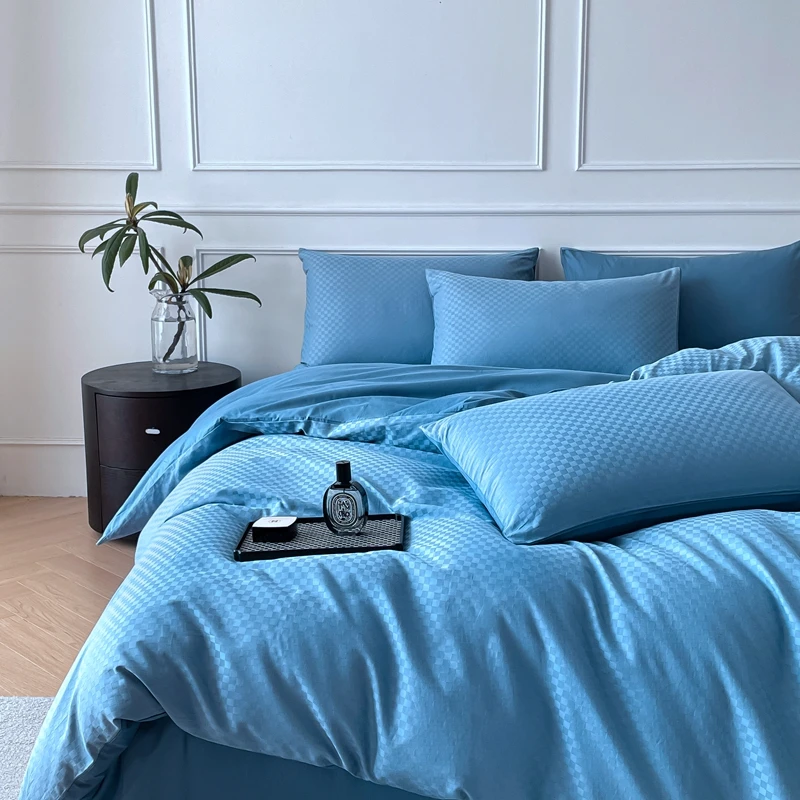 100% Cotton Jacquard Weave Luxury Bedding Set Solid Queen King Size Duvet Cover Flat/Fitted Bed Sheets Set Pillowcase Bed Linens