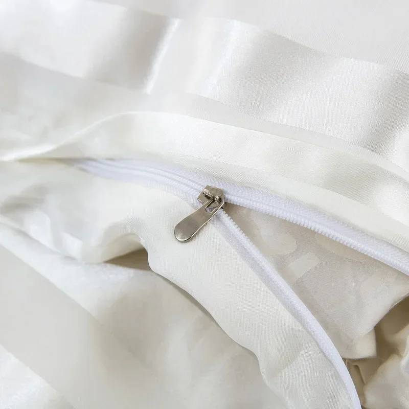 WASART Satin Stripe Ivory White Duvet Cover Luxury Bedding Set Hotel Style 220x240cm Couple Comforter set King Size Hypoallergen