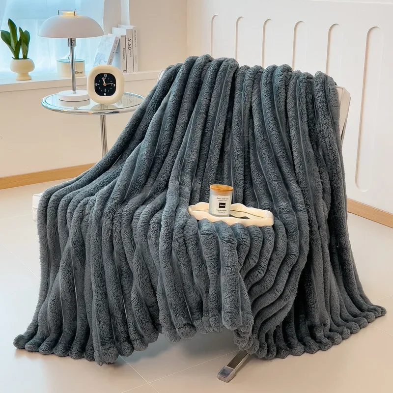 WASART Double-sided Imitation faux rabbit fur blanket autumn winter soft warm throw blanket warmth thick bed sheet extra large