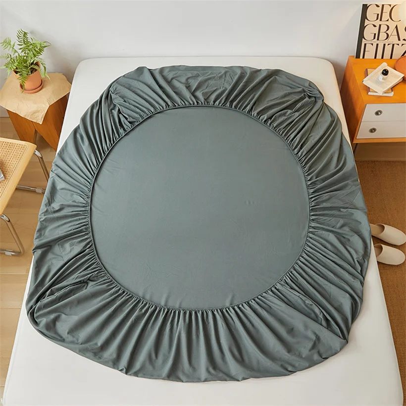 100% Cotton Fitted Bed Sheet with Elastic Band Solid Color Anti-slip Adjustable Mattress Cover for Single Double King Queen Bed