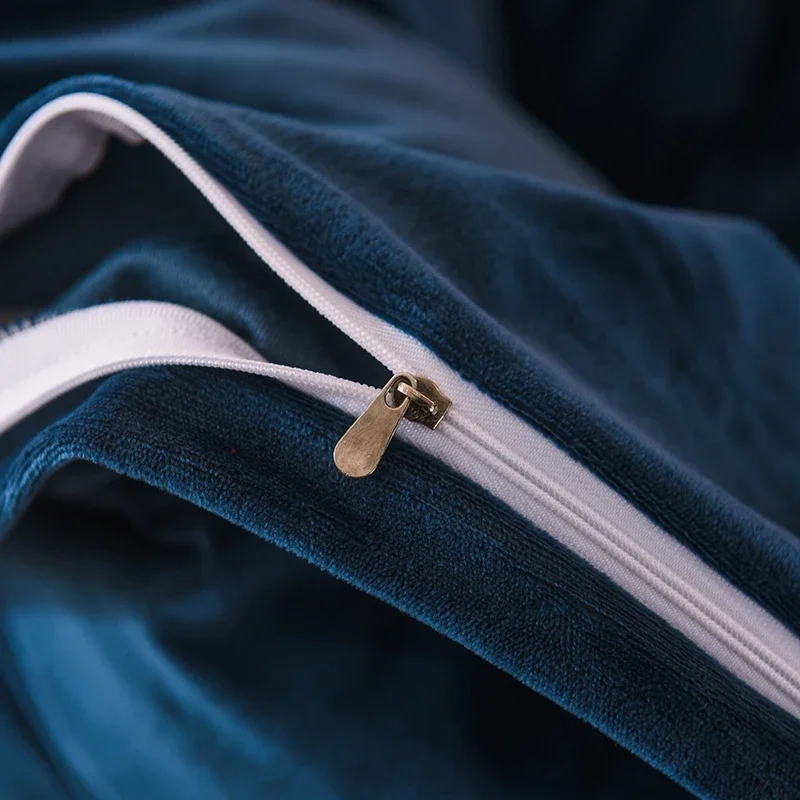 WASART Winter Warm Milk Fleece Duvet Cover 4PC Bedding Set Super King Size 220x240 Solid Embroidery Couple Luxury Home Textiles