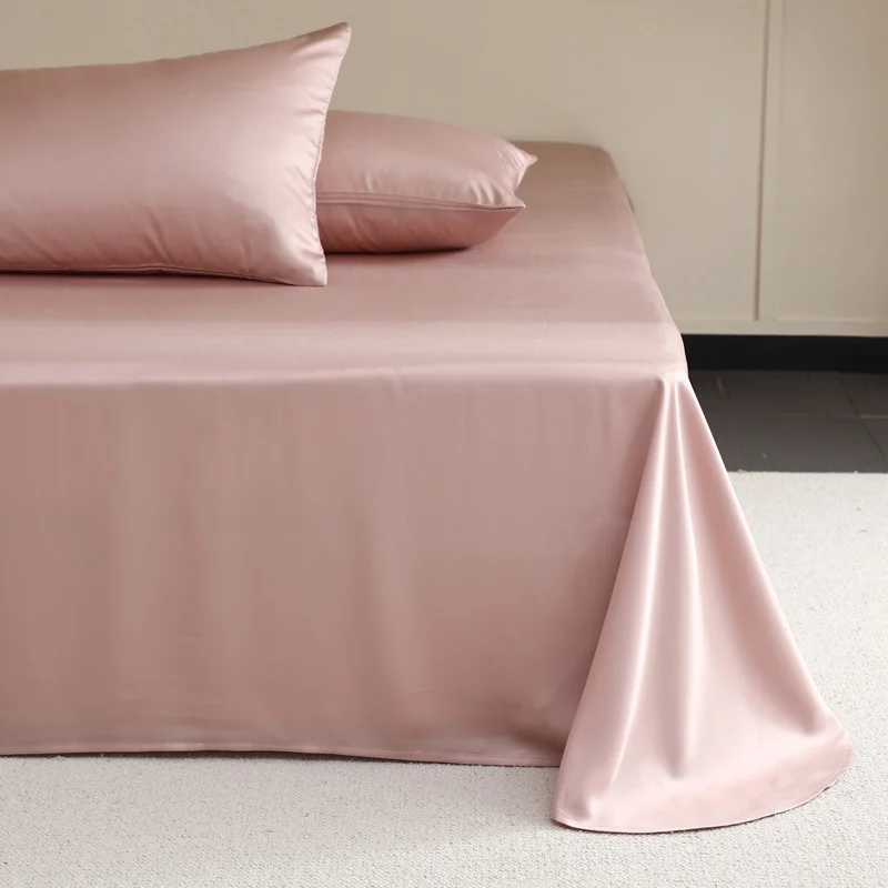 1PC Natural Mulberry Silk Flat Sheet Solid Color Bed Sheet High End Soft Smooth Bed Linen Single Double Queen King Size Bedding