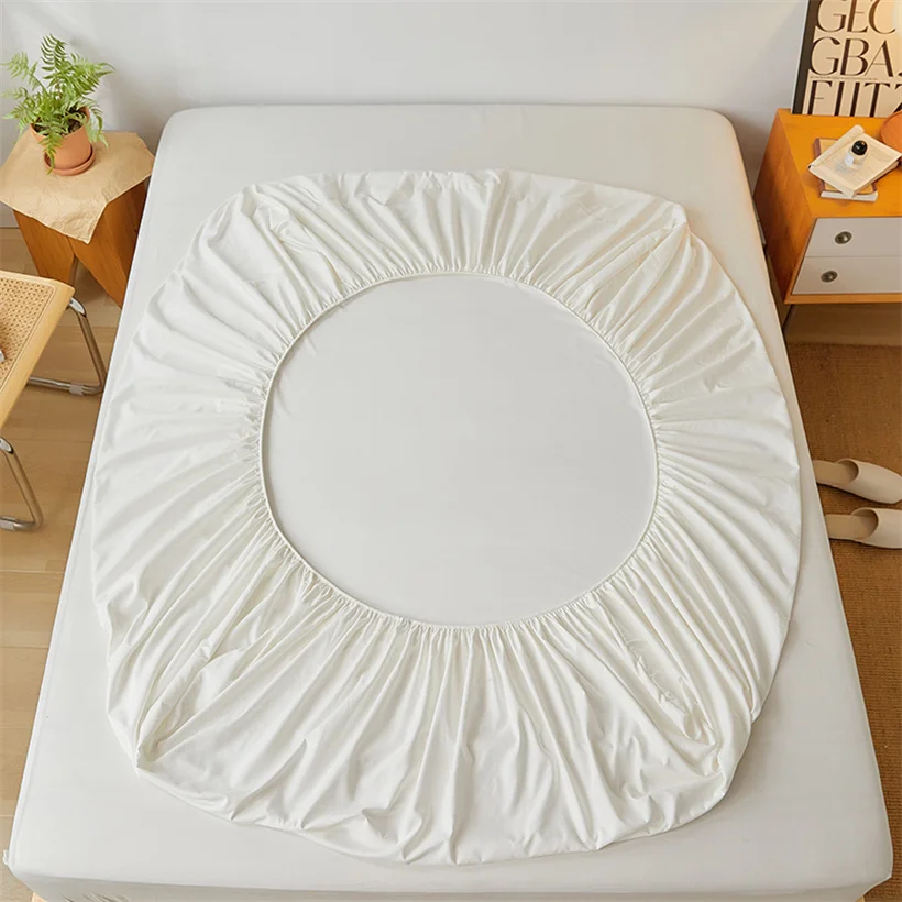 100% Cotton Fitted Bed Sheet with Elastic Band Solid Color Anti-slip Adjustable Mattress Cover for Single Double King Queen Bed