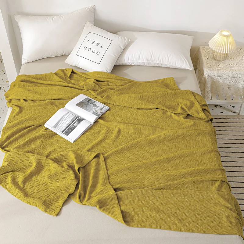 Noridc Knitted Throw Blanket 100% Cotton New Blankets Luxury Bed Sofa Couch Oversized Bedspread Cover Lightweight Plaid Blankets