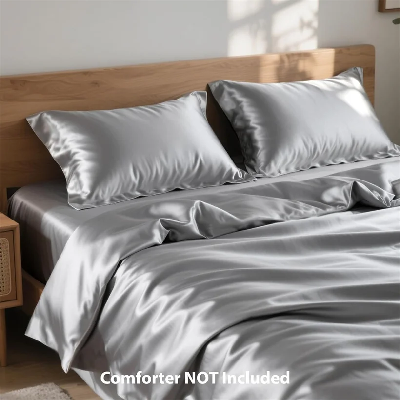 Mulberry Silk Bedding Set Twin Full Queen Size Duvet Cover Set with Quilt Cover Flat Sheet Pillowcase Luxurious Smooth Bed Sheet