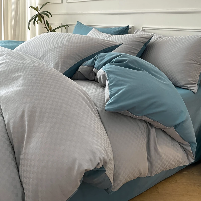 100% Cotton Jacquard Weave Luxury Bedding Set Solid Queen King Size Duvet Cover Flat/Fitted Bed Sheets Set Pillowcase Bed Linens