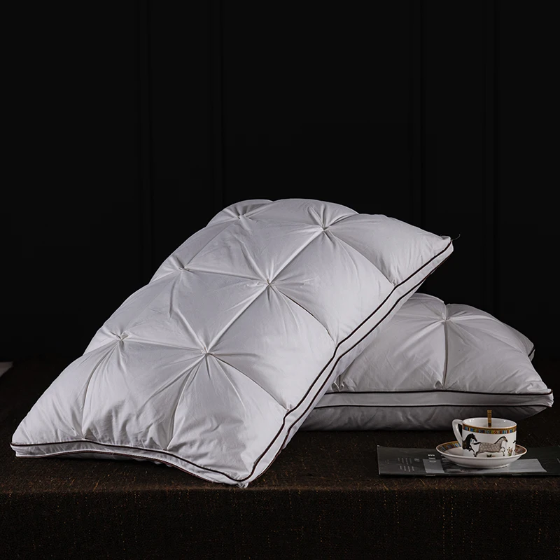 Luxury 3D Bread White Goose Down Feather Pillows for Sleeping Body Neck Protection Bed Pillows Soft Comfort 100% Cotton Cover