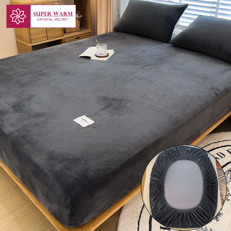 WASART Warm winter velvet fleece fitted sheet elastic mattress cover couple 2 seater bed linens luxury double bed sheet 150x190