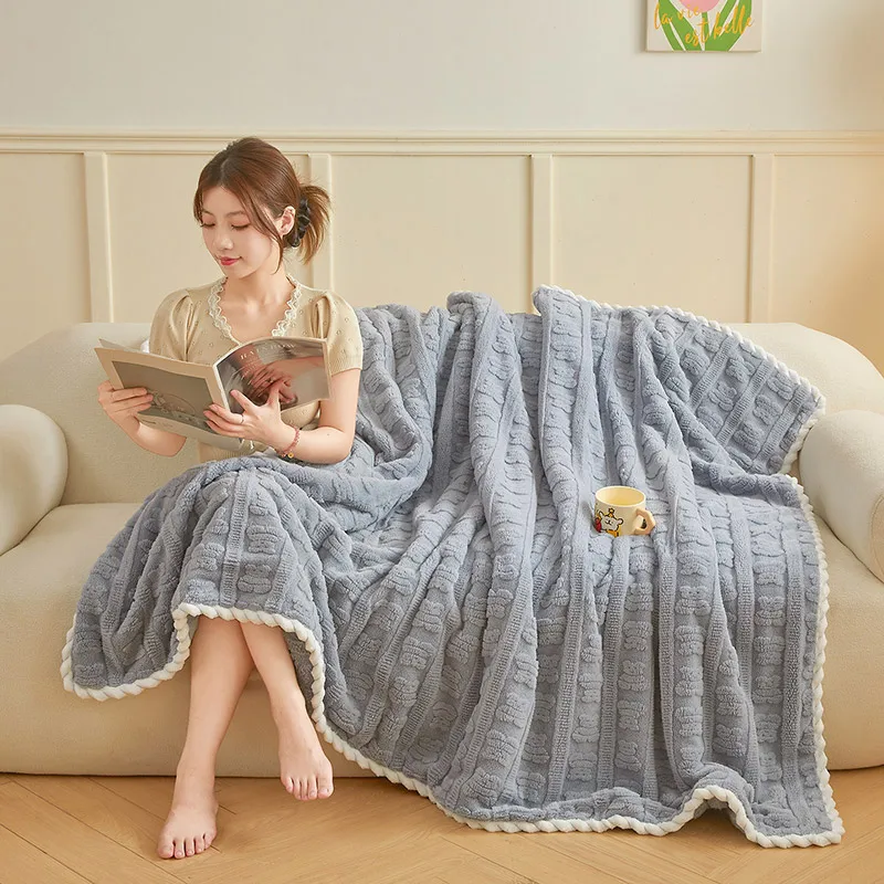 Luxury Soft Faux Fur Throw Blanket Fluffy Warm Solid Color Plush Blanket for Sofa Bed Single Double Spring Autumn 3D Bear Throw