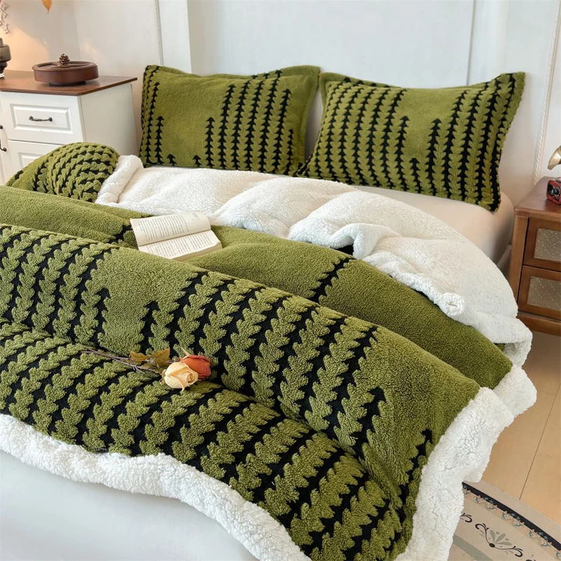 WASART Winter warm coral fleece Jacquard duvet cover fluffy plush luxury double bed couple quilt cover 220x240 cozy bedding set