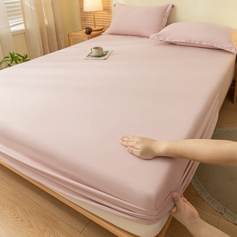 WASART Elastic Fitted Sheet Mattress Protector Solid Color Queen King Size Bed Cover Hypoallergenic Breathable Bedsheet 150x200