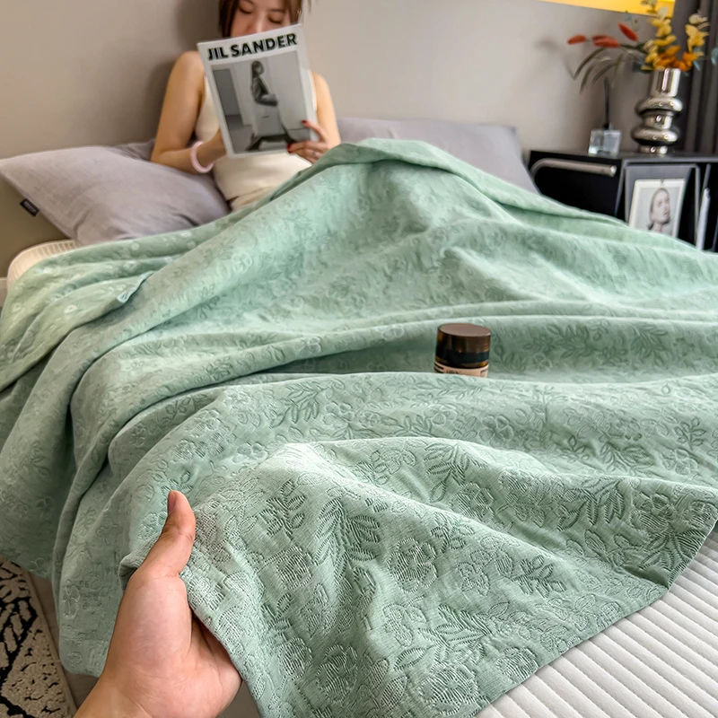 Luxury 100% Cotton Throw Blanket for Single Queen King Bed All Season Pure Cotton Blankets Cozy Soft Breathable Thermal Blankets