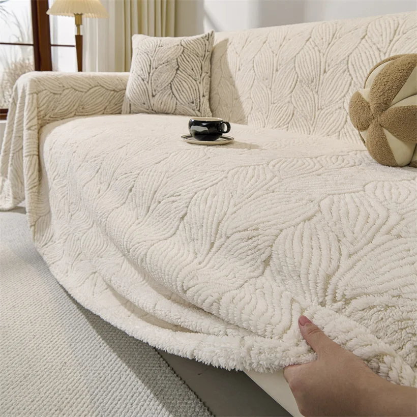 Sofa Towel with Full Coverage Ins Cream Style Plush Fleece Camping Blanket Sofa Cushion Cover Thick Warm Universal All Inclusive