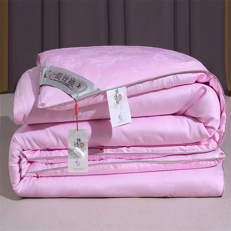 Luxury Mulberry Silk Quilt Comforter All Season Bed Blanket Jacquard 100% Silk Filling Quilts with 100% Cotton Cover Queen Duvet