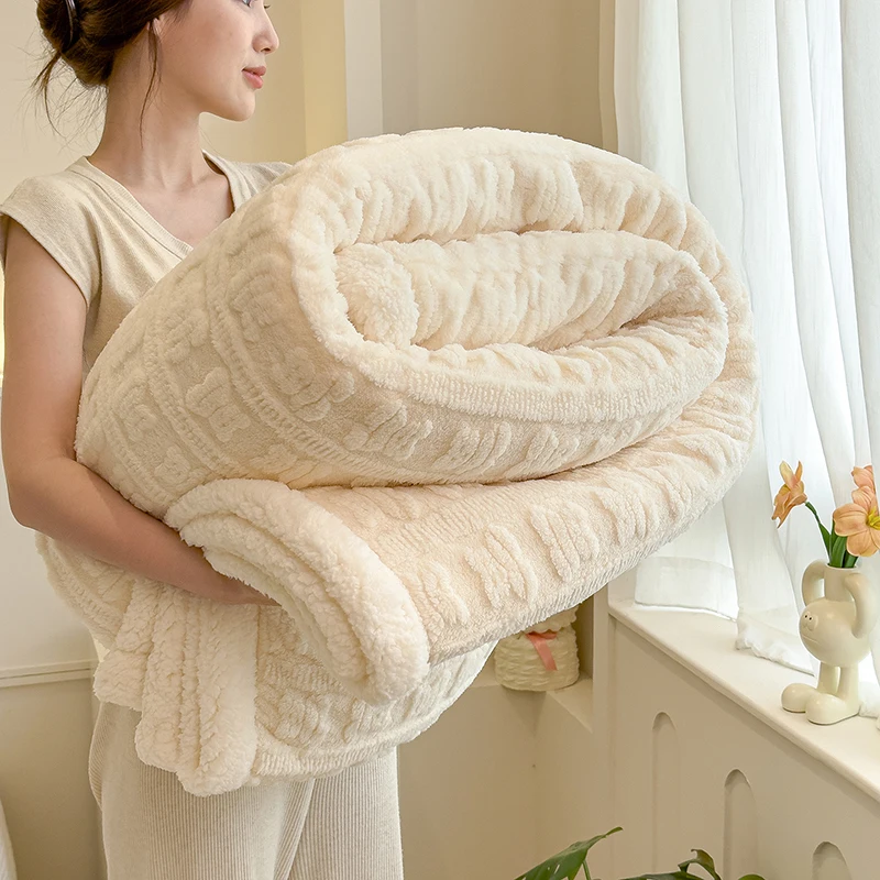 Thicken Sherpa Fleece Blanket Autumn Winter Warm Bed Blankets Double Layer Cozy Soft Fluffy Sofa Blankets Breathable Bed Cover