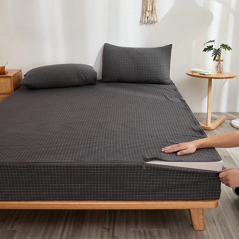 Six Sides Fully Enclosed 100% Cotton Mattress Cover with Zipper Skin-friendly Anti-allergy Cotton Fitted Sheet Customized Size