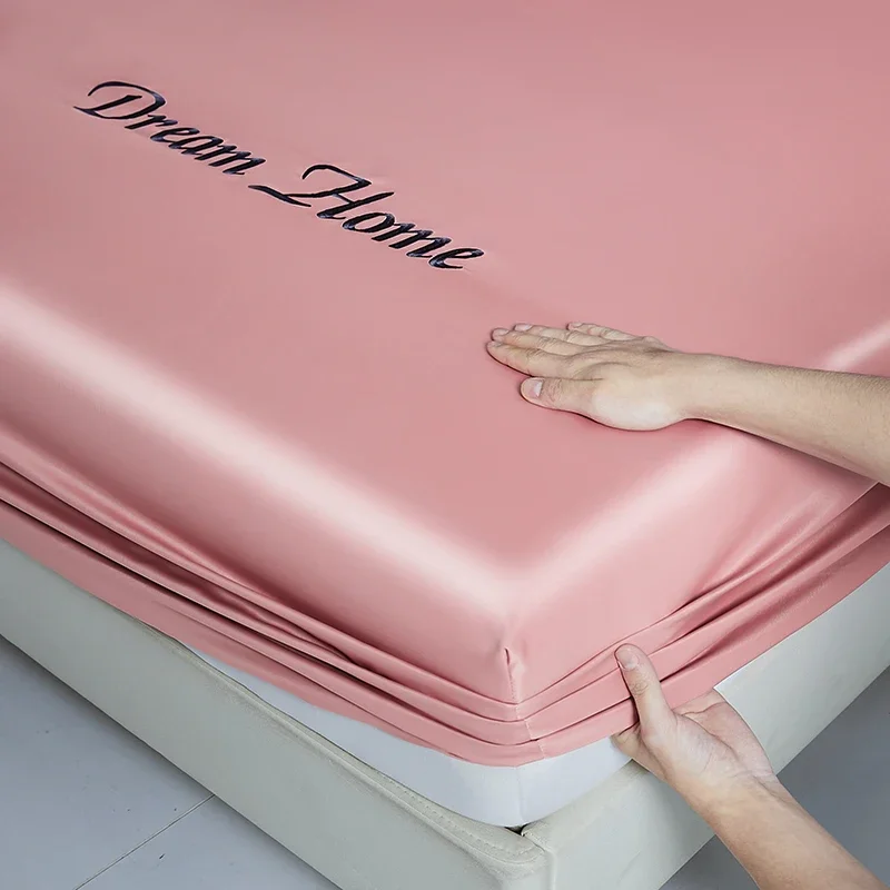 WASART Smooth satin rayon fitted sheet mattress cover summer bedspreads solid silky embroidery couple luxury double bed bedsheet