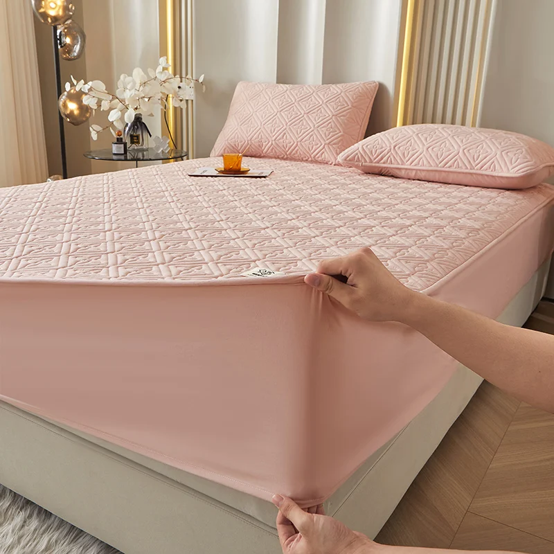 Bedding Pure Cotton Thick Mattress Cover Soybean Microfiber Filling Elastic Fitted Sheet Queen King Size Mattress Pad Protector