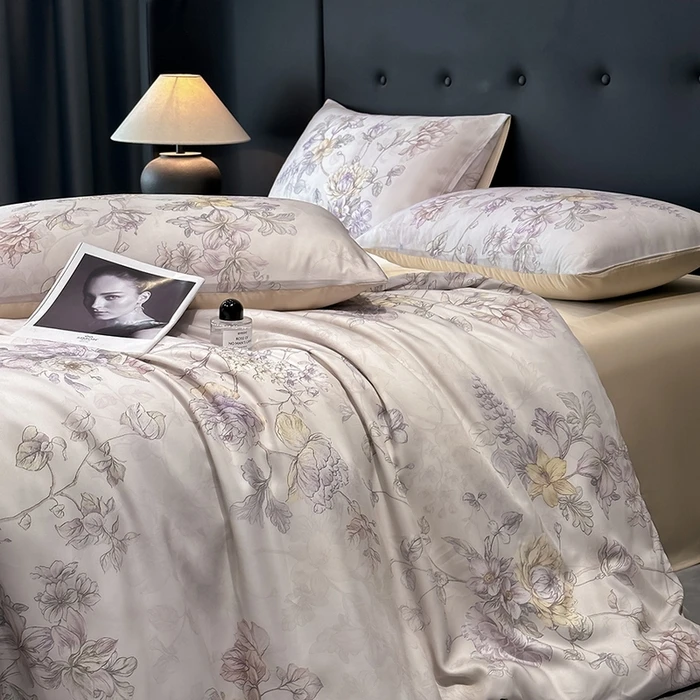 Luxury Organic Bamboo Silky Bed linens Bedding Set Vintage Flat Bed Sheet Double Queen King Duvet Cover Pillowcases Rural Style